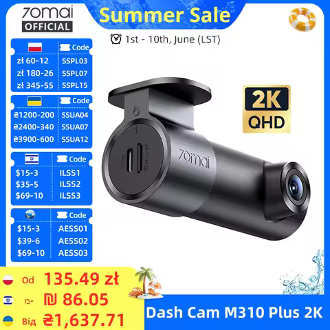 70mai Dash Cam M310 Plus 2K English Voice Control 1440P WDR Night Vision 24H Parking Surveillance 70