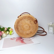 Vietnam Rattan Woven Round Leather Buckle Shoulder Diagonal Bag Ladies Bag Bag Popular European Amer