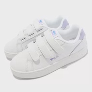 Fila 休閒鞋 Court Deluxe 女鞋 白 紫色 厚底 增高 魔鬼氈 低筒 皮革 4C302X119