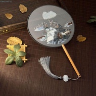 TIMEROAD Chinese Style Fan, Chinese Style Handheld Embroidery Fan, Ancient Translucent Tassels Round