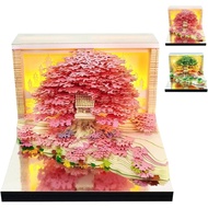 2026 3D Desk Calendar with LED Light, 3D Memo Block, Tree House, Detachable 2026 Calendar, Timepiece