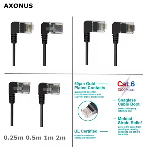 25cm Ultra Slim Cat6 Ethernet Cable RJ45 Left to Right Angled UTP Network Cable Patch Cord 90 Degree