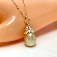 天然海水珍珠 南洋金珠 古典 銀吊墜 贈項鏈