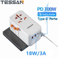 TESSAN 100W GaN III Universal Travel Adapter with USB Type-C Fast Charging ,Type C Adaptor Universal Adapter, Worldwide Travel Adapter, All-in-one Outlet Adapter Converter SG USA