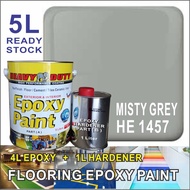 HE 1457 MISTY GREY  ( 5L ) HEAVY DUTY BRAND Two Pack Epoxy Floor Paint - 4 Liter Paint + 1 Liter hardener