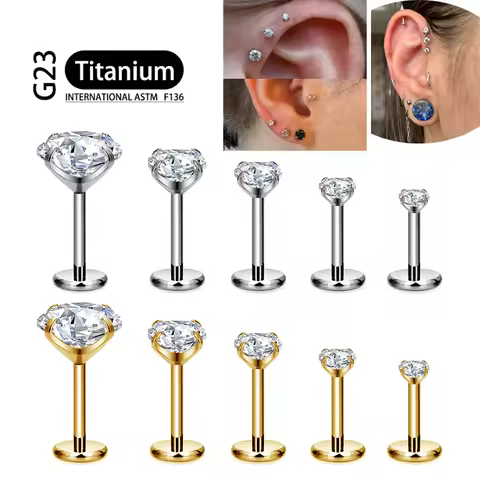 ASTM F136 Titanium 2/2.5/3/4/5/6Mm Cz Labret Stud 16G Tragus Helix Kraakbeen Schelp Flatback Oorlel 