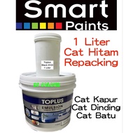 1L Cat Hitam 9103 Kapur Matte Black Smart Paint Toplus Cat Ceiling, Undercoat, Cat Dinding Black Mat