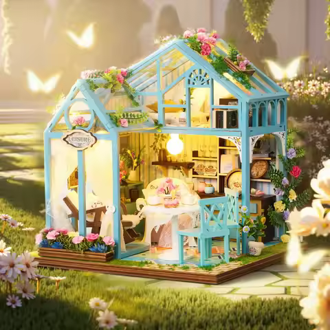 2-in-1 DIY Jenny Flower House & Dreamy Garden 3D Wooden Puzzle - 2 Miniature Building Kits Desktop D