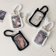 LOOKSHOW Cat Pendant Photocard Holder Transparent Keychain Subway Bank Employee's Card Case Student 