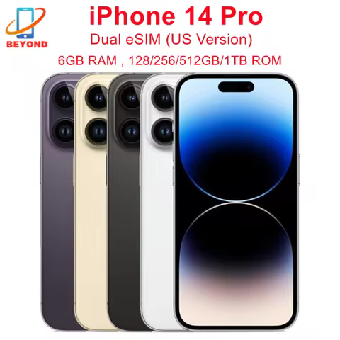 Apple iPhone 14 Pro Dual eSIM 128/256/512G/1TB ROM 6GB RAM 6.1" Super Retina OLED Face ID NFC A15 5G