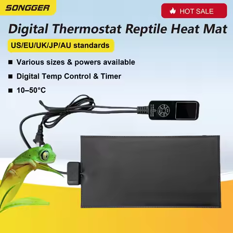 Digital Reptile Heating Mat Pad with Thermostat Controller IPX7 Under Tank Heater 110‑220V EU US UK 
