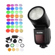 Godox V1C Professional Camera Round Head Flash with AK-R1 Pocket Flash Light Accessories Kit V-11T Color Filters Kit for Canon EOS Series 1500D 3000D 5D Mark lll 5D Mark ll for Wedding Portrait Studio Photography