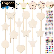 C5GOON 6/12Pcs Unfinished Wooden Princess Wands Craft Kit 6 Styles Fairy Wands with Gem Stickers for