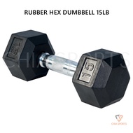 Premium Rubber Coated Hexagon Dumbbell 15lb Free Weight Biceps Triceps Bench press Functional Traini