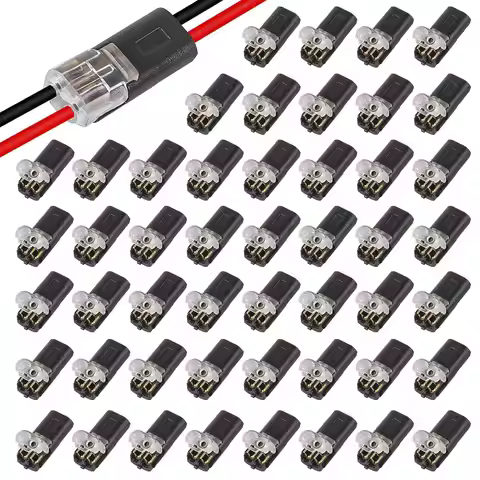 50PCS Pluggable LED Wire Connectors, 2 Pin 2 Way Universal Compact Wire Terminals, No Wire-Stripping