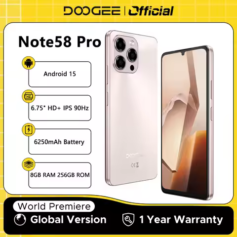 Global Version DOOGEE Note58 Pro Smartphone 6.75" HD+ Display 8GB RAM 256GB ROM 6250mAh Large batter