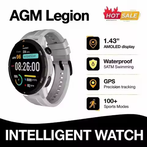 AGM Legion SmartWatch 1.43 Inch AMOLED Display 5ATM Waterproof Fitness Watch with 24H Heart Rate Sle