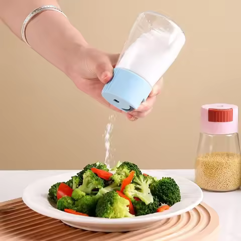 Measureable Salt Control Salt Shaker Kitchen Sealed Seasoning Jars Quantitative Press Seasoning Box