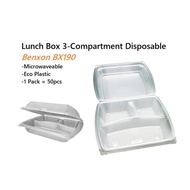 3 Compartment Lunch Box [ 50pcs± ] BENXON BX-190 - BX-290  Disposable PP Plastic Food Box - Bento Box - BX 190
