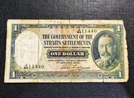 Straits Settlements Old Banknote King George V 1 Dollar Year 1935 ( Side Tear and Chip) - Original P