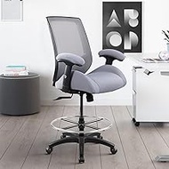 BOLISS Big and Tall 400lbs Office Ergonomic Computer Drafting Mesh Desk Chair,Height Adjusting Arm Waist Support Function and Enlarged Foot Loop-Grey
