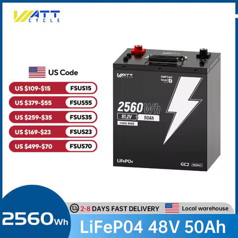 48V 50Ah LiFePO4 Golf Cart Battery, 2560Wh Lithium Iron Phosphate Battery with 100A BMS, 4P Parallel