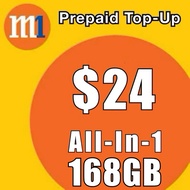 M1 Prepaid [$24 ALL-IN-ONE] (168GB Data/6GB Per Day) Top Up