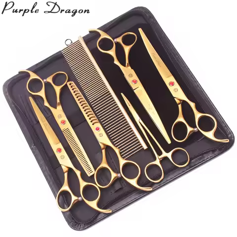 Purple Dragon Pet Scissors 7'' Stainless Dog Groomming Scissors Kit Straight Shears Thinning Shears 