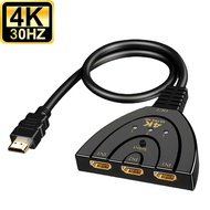 Djah3พอร์ต HDMI Switch 3X1 3 In 1 Out HDMI Switcher พร้อมสายไฟ USB Pigtail Converter สำหรับ PS4 PS5 