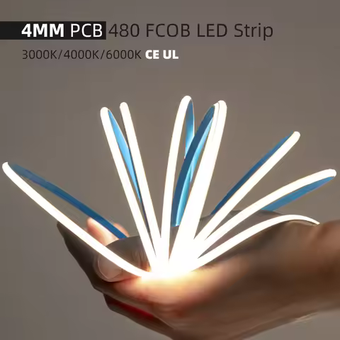 FCOB 4mm 480 LED Flexible COB LED Strip Light High Density FOB Light Linear Ribbon 3000K 4000K 6000K