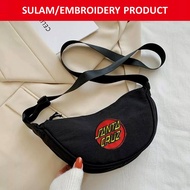 SANTA CRUZ SKATE BOARD EMBROIDERY(SULAM) UNIQLO SLING BAG NYLON BAG CROSSBODY SHOULDER ZIPPER BLACK