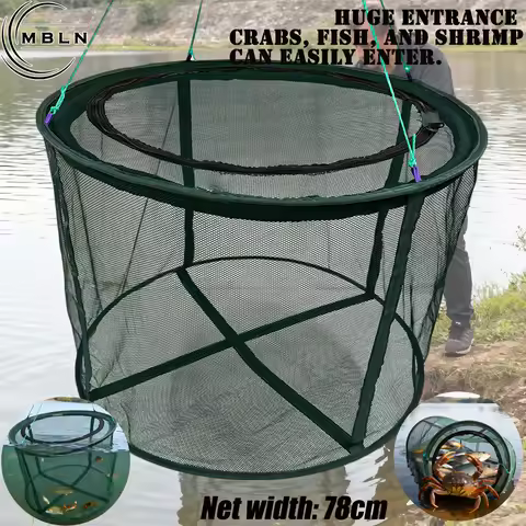 MBLN Large PA Nylon Crab Holding Trap, 78cm Round Green Net, Big Entrance, Suitable for Fish Shrimp 