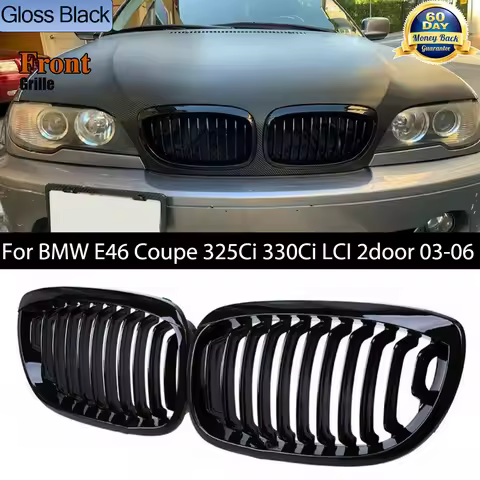 Car Kidney Grill Front Bumper Gloss Black Racing Grill for BMW E46 Coupe 325Ci 330Ci LCI 2door 2003-