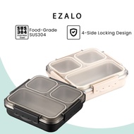 EZALO Lumi 316 Stainless Steel Square Snap Lock Storage Container Bento Lunch Box With 3 Compartment