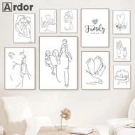 Family Quotes Prints Mom Dad Abstract Line Drawing Canvas Painting Son Daughter Wall Art Poster Pict