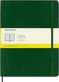 Moleskine Classic Notebook, Soft Cover, XL (7.5" x 9.5") Squared/Grid, Myrtle Green, 192 Pages