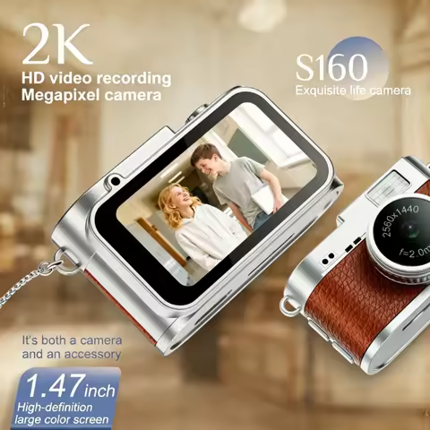 S160 2K HD Keychain Camera 1.47" Screen Retro Mini Digital Camera with Flashlight Portable Vlog Camc