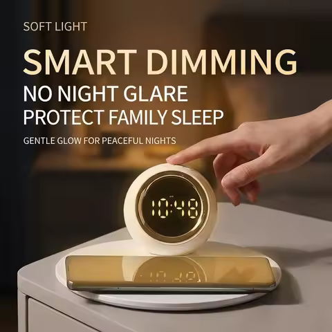 Alarm clock charger with fast charging adjustable brightness display digital clock with temperature 