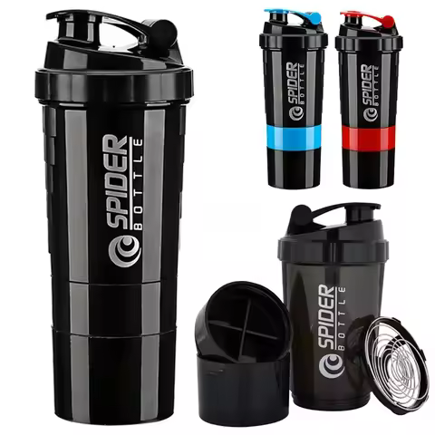 1pc Protein Shaker Bottle Portable 16oz Powder Shake Cup 3 Layers Shaker Protein Bottle Suitable For