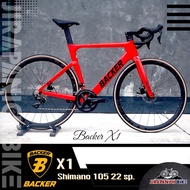 จักรยานเสือหมอบ Backer รุ่น X1 (2023) (FULL Carbon ซ่อนสาย, Shimano105 22sp., หนัก 8.6 ก.ก.) แดง 49 