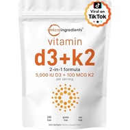 Micro Ingredients Vitamin D3 5,000 IU + K2 MK-7 100 mcg, 300 Softgels | 2-in-1, Immune & Heart | Eas