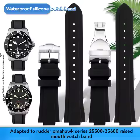 Convex Interface Silicone Strap For Tudor Pelagos Tomahawk 25500 25600 Series Waterproof Black Rubbe