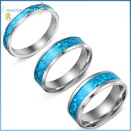 EMOTEMY 2PCS Stainless Steel Wedding Ring, Stainless Steel 8mm 6mm 4mm Width Blue Opal Inlay Ring, F