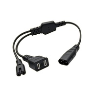 R* Short 8-Shape Split Line Male Inlet to Female End and 2-Slot Outlet Black PVC Extension Cable for