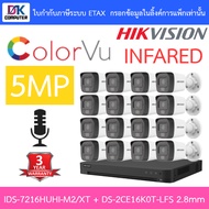 HIKVISION กล้องวงจรปิด 5MP มีไมค์ในตัว iDS-7216HUHI-M2/XT + DS-2CE16K0T-LFS เลนส์ 2.8mm จำนวน 16 ตัว