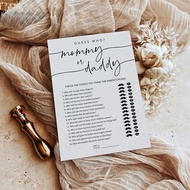Minimalist Fun Baby Shower Game Card Guess Who Mom or Dad Game Card