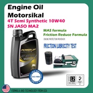 POWER UP Motosikal Engine Oil (1 litre) - Power Up 4T Semi Synthetic 10W40 SN JASO MA2 - Friction Re