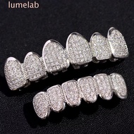 LUMELAB​ Teeth Grillz Set, Rhinestone Hip Hop Hiphop Teeth Grillz, Gift Zircon Hollow Top & Bottom S