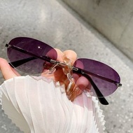 未來風眼鏡 Y2K千禧辣妹風墨鏡 復古ins女無邊框時尚太陽鏡（平行進口）（快遞送貨上門）
