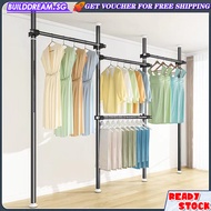 Adjustable Metal Pole Clothes Rack Drying Rack Laundry Rack Bedroom / Balcony / Living Room Clothes Rack Stand Floor-To-Ceiling Tension Pole Hanger Stand - Free Combination